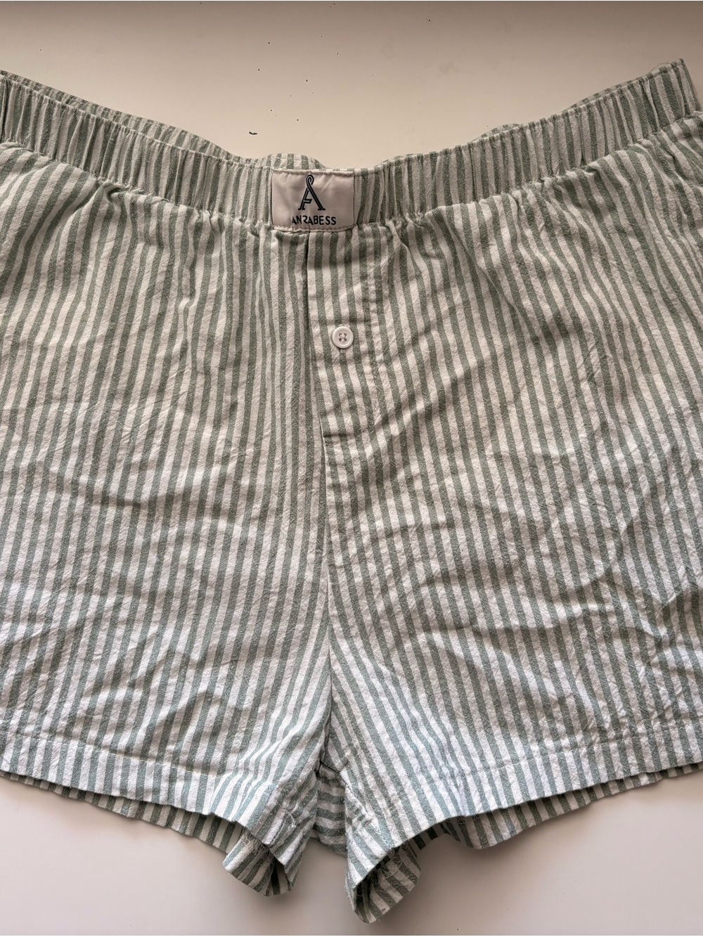 Anrabess Light Green and White Striped Women’s Boxer Shorts